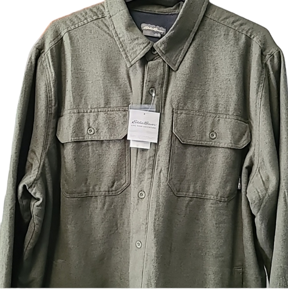 EDDIE BAUER MENS LINED SHIRT JACKET "FOREST NIGHT" GREEN SIZE XL - Picture 2 of 13
